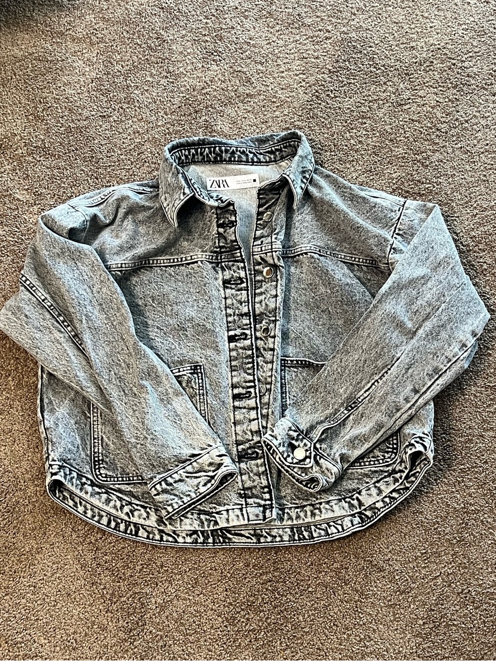 Zara Grey Acid-Wash Denim Jacket
